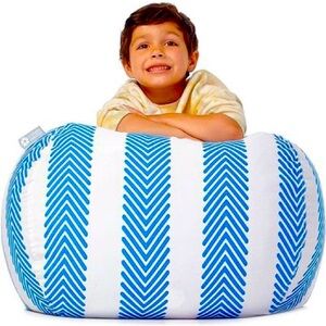 Stuffed Animal Storage Bean Bag Cotton Cover -90+ Plush Toys  - blue stripes